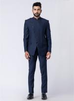 Polyester Tr Navy Blue Party Wear Pattern Pc Readymade Jodhpuri Suit